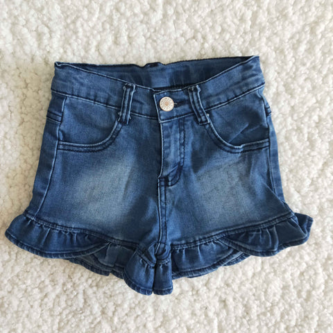 B6-16 Summer Kids Ruffle Denim Girl's Shorts