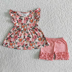 Summer Pink Flower Shorts Set