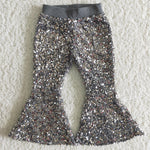 C7-14 Boutique Shiny Gray Sequined Pants