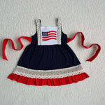 A9-3 National Day Embroidery Flag Stars With Lace Girl's Dress
