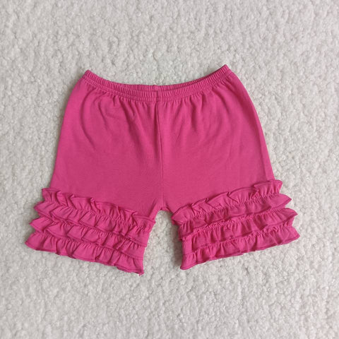 Dark Pink Summer Solid Color Lace Bottoming Shorts Baby Girl's Shorts