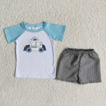 SALE B18-4 POLICE Embroidery police car Boy's Shorts Set