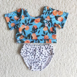 C13-3 Girl summer peach white dots two piece swimsuit