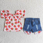 Strawberry pink Jeans Denim shorts Girl's set