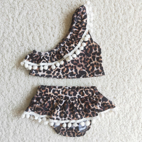 C2-12 Girl summer leopard cheetah two piece swimsuit