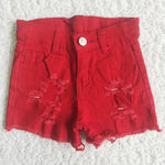 A9-20 Summer Kids Ripped Red Denim Girl's Shorts