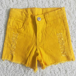 Summer Kids Ripped Yellow Denim Girl's Shorts