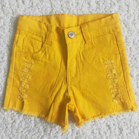 Summer Kids Ripped Yellow Denim Girl's Shorts