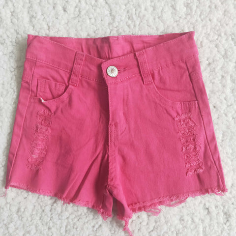 Summer Kids Ripped Dark Pink Denim Girl's Shorts