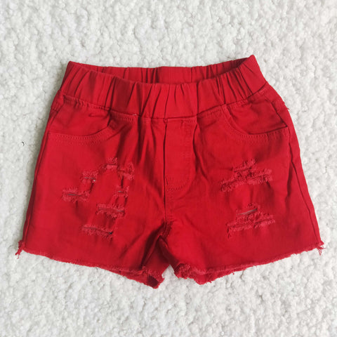 Summer Kids Red Denim Girl's Shorts