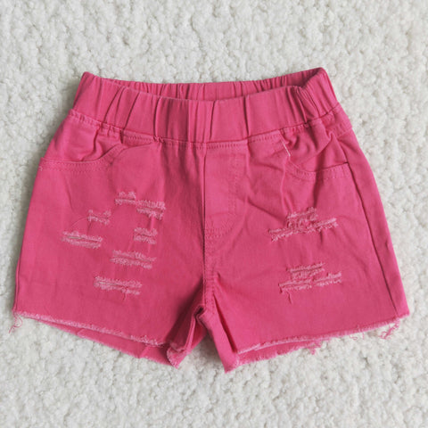 Summer Kids Dark Pink Denim Girl's Shorts