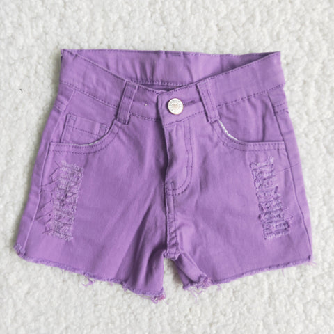 Summer Kids Ripped Purple Denim Girl's Shorts