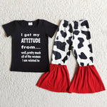 SALE I Get My Attitude Black Cow Print Set