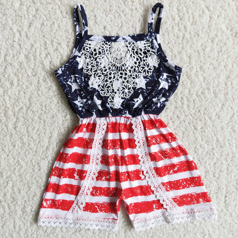 SALE C6-10 Girl jumpsuit with carve designs white star and red stripe