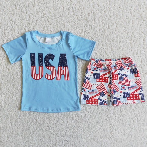 D11-19 Boy's USA Blue Shorts Set