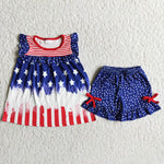 D8-19 National flag Blue Red Stars Shorts Set