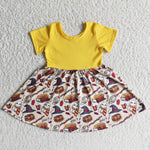 SALE B15-1 Halloween Hat Broom Cartoon Yellow Cute Girl's Dress