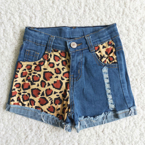 Summer Kids Leopard Ripped Fashion Denim Girl's Shorts
