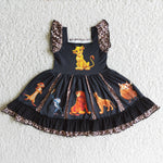 SALE A17-11 Boutique Lion Cartoon Black Twirl Girl's Dress