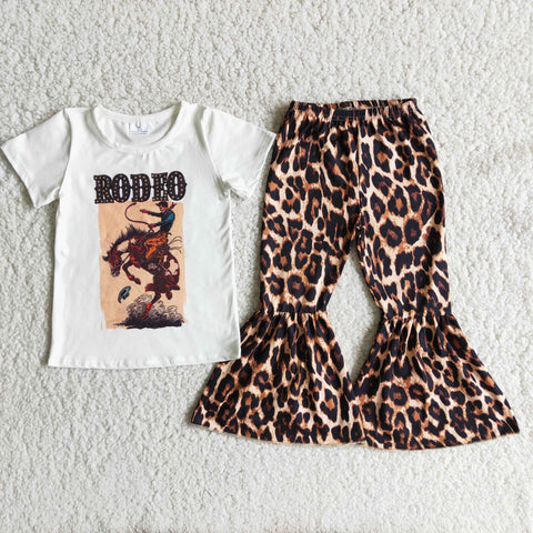 SALE B8-13 Girl's RODEO Cowboy Leopard Short Sleeves Set