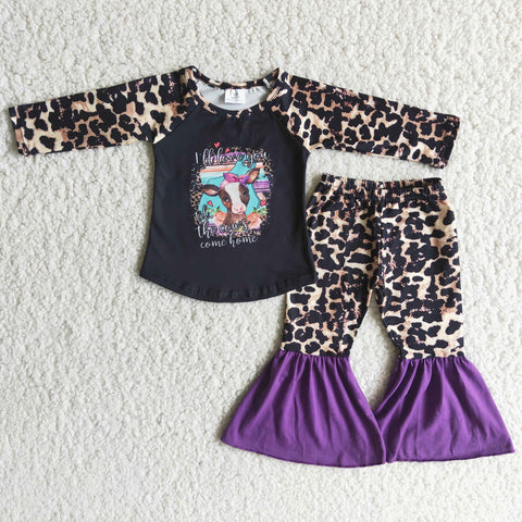 SALE 6 A1-14 The Cow's Come Home Purple Leopard Print Winter Girl's Outifts