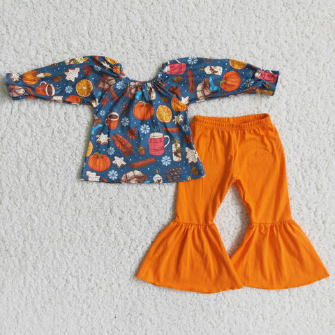 SALE 6 A2-29 Halloween Pumpkin Orange Print Girl's Outfits