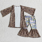 Fashional Coat Top Leopard Bell Pants Girl's Sets