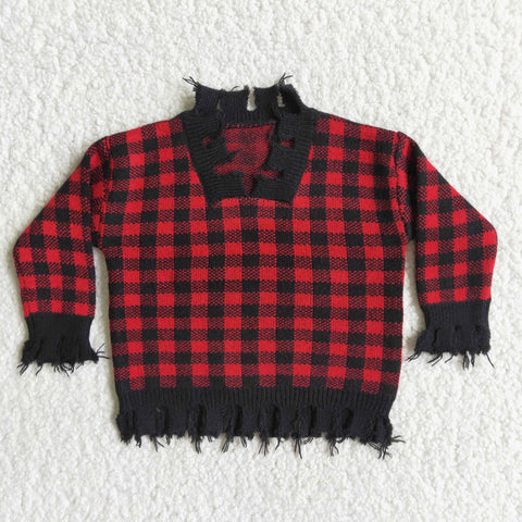 SALE 6 A4-14 Christmas Winter Fashion Red Black Plaid Knit Sweater