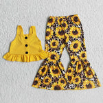 SALE C8-22 Girl's Sunflower Yellow With Bottons Sleeveless Set