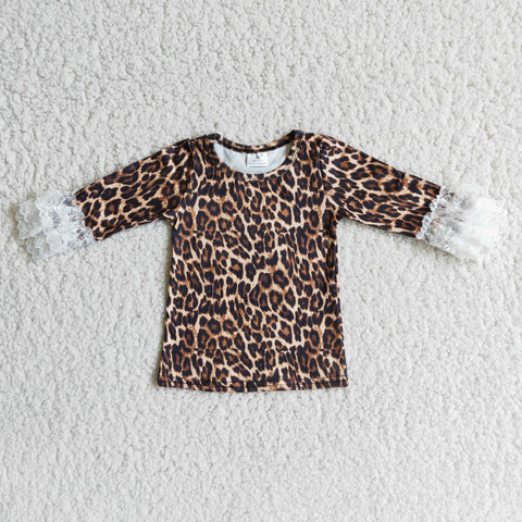 Fashional Leopard Print With Lace Long Sleeves Shirt
