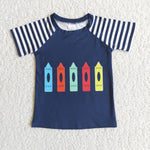 A9-13 Back to school Dark Blue Pencil Stripe Boy Shirt