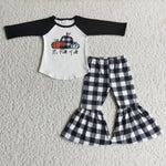 SALE 6 A9-29 Halloween It's Fall Yall Black Plaid Girl's Outfits