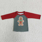 SALE 6 A24-15 Boy's Embroidered Gingerbread Green Stripe Shirt
