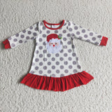 Christmas Girl's Gown Grey Red Embroidery Santa Claus Dots Dress