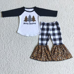 Girl's Christmas Trees Black Leopard Plaid Sets