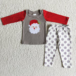 SALE 6 A20-14 Christmas Boy's Pajamas Grey Embroidery Santa Claus Dot Sets