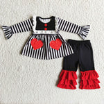 Girl's Valentine's Day Love Black Stripe Suits