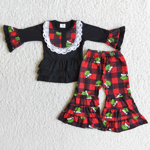 6 A12-29 Christmas Green animal Red Plaid With Lace Suit