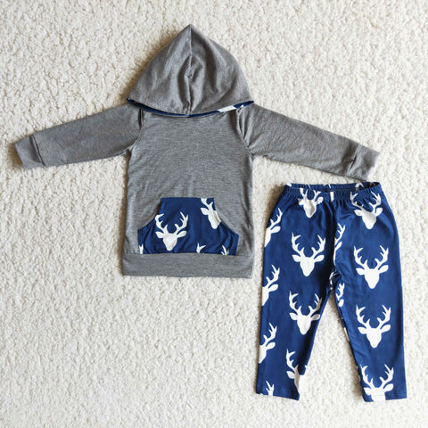 SALE 6 A15-11 Christmas Boy's Hoodie Gray Blue Deer Outfits