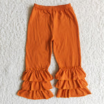 E2-12 Solid Orange Ruffled Leggings Girl's Pants