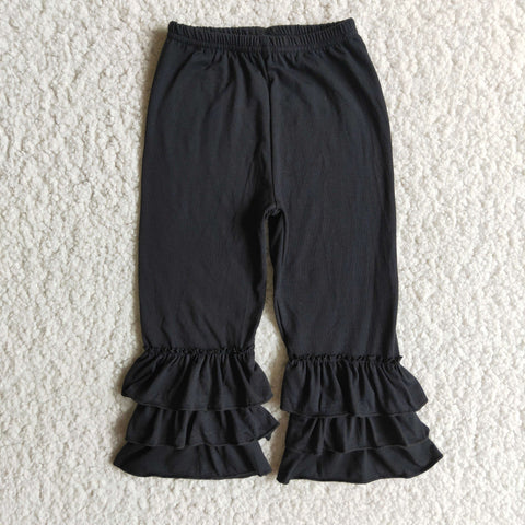 C6-12 Solid Black Ruffled Pants Leggings Girl's Pants