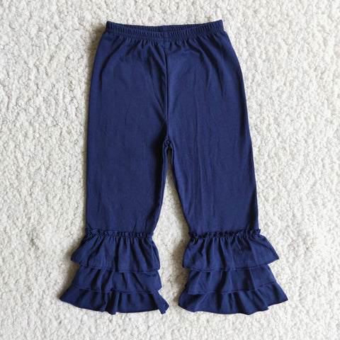 D10-13 Solid Dark Blue Ruffled Pants Leggings Girl's Pants