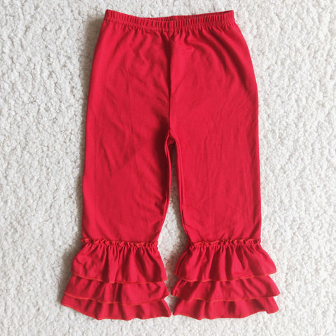 A14-23 Solid Red Ruffled Pants Leggings Girl's Pants