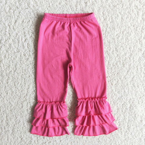 B4-12 Solid Pink Ruffled Pants Leggings Girl's Pants