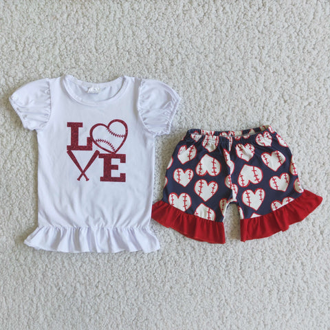 SALE E3-1 LOVE Baseball Red White Girl's Set
