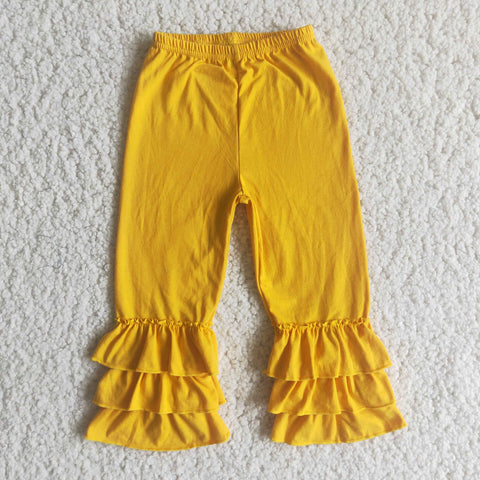 D10-19 Solid Yellow Ruffled Pants Leggings Girl's Pants