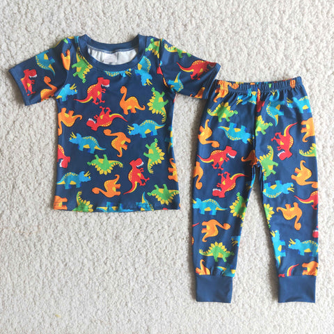 E2-29 Boy's Dark Dinosaur Short Sleeves Pajamas