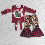 Christmas Santa Claus Red Plaid Leopard Set