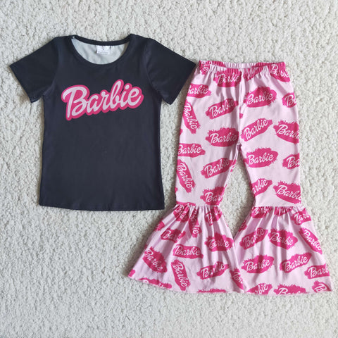 E2-19 Fashion Black Bailie Pink Short Sleeves Set