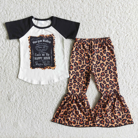 Fashion Gray Brown Leopard Short Sleeves Set